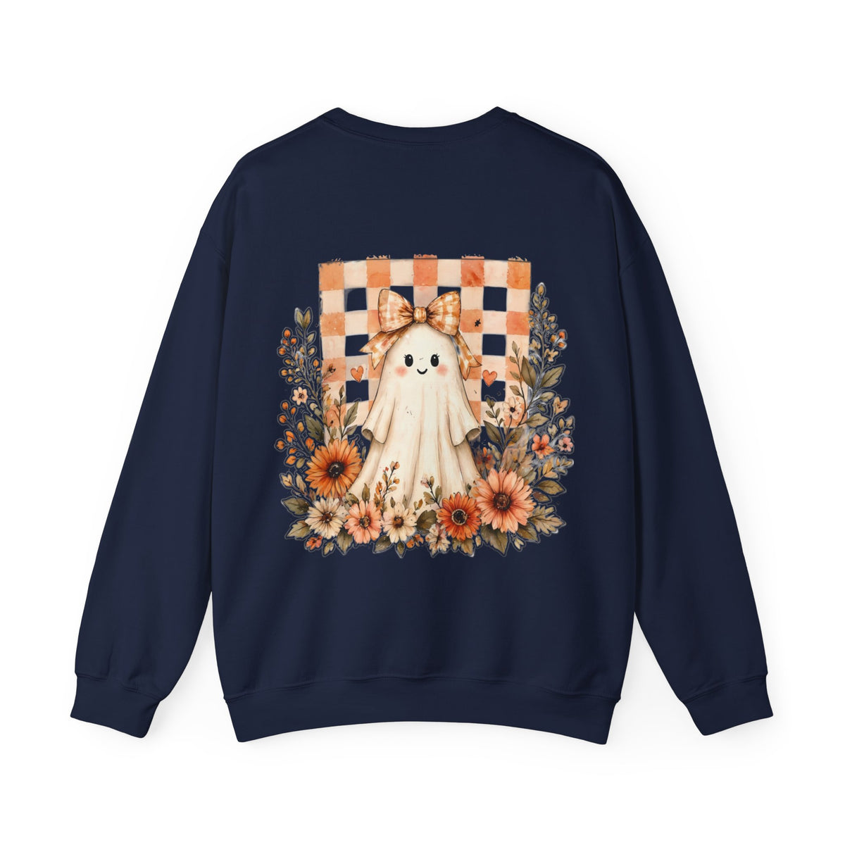 ORVIAN — Fall Kitten & Coquette Ghost Crewneck, Gingham Pumpkin Autumn Unisex Heavy Blend