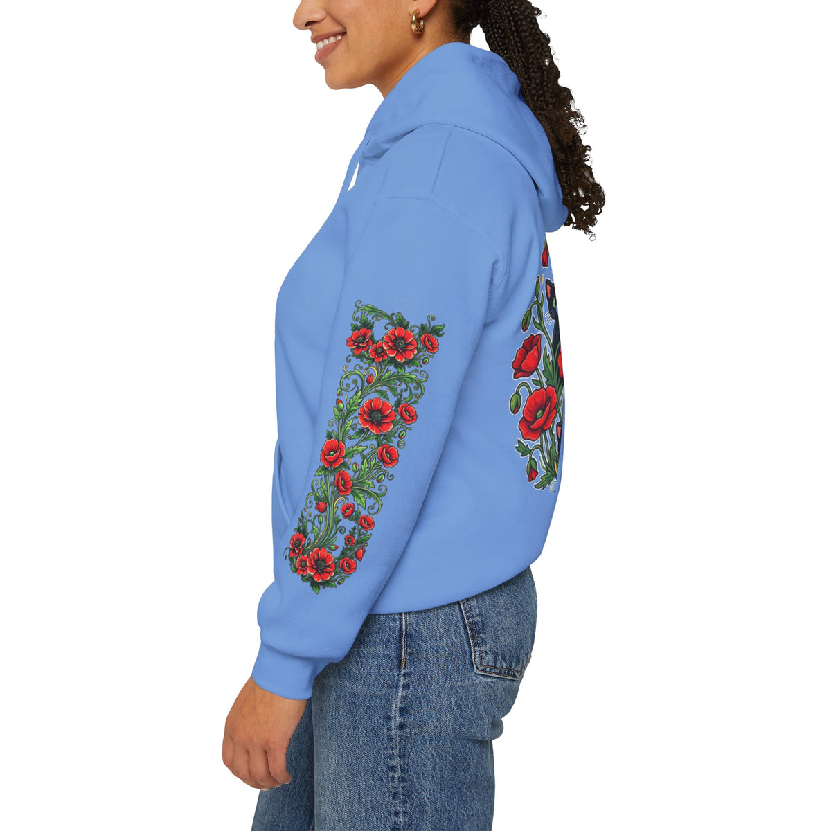 ORVIAN — Black Cat & Red Poppies Unisex Heavy Blend Hoodie
