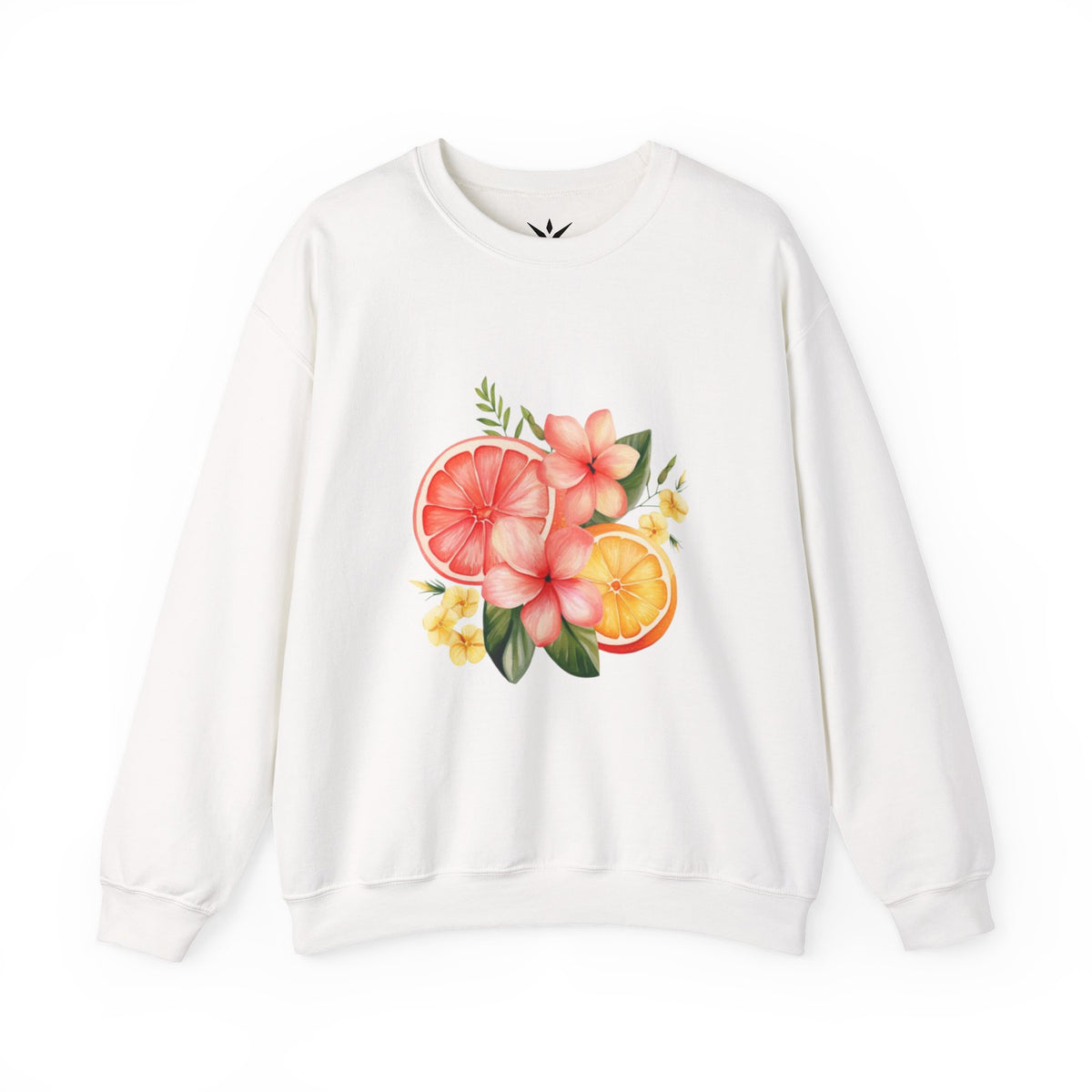 ORVIAN — Tropical Citrus & Pink Floral Crewneck, Grapefruit Orange Watercolor Unisex Heavy Blend