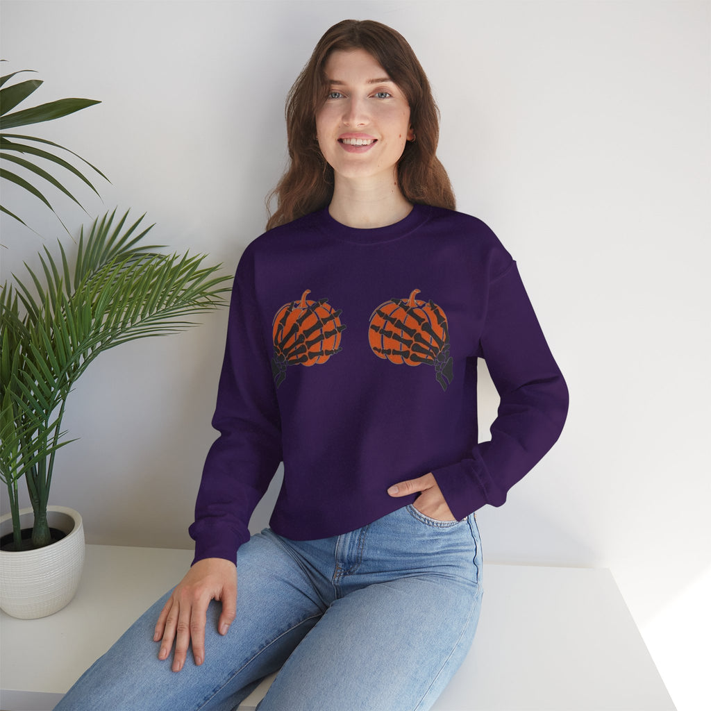 ORVIAN — Pumpkin Bra & Trick or Treat Halloween Crewneck, Skeleton Hands Unisex Heavy Blend