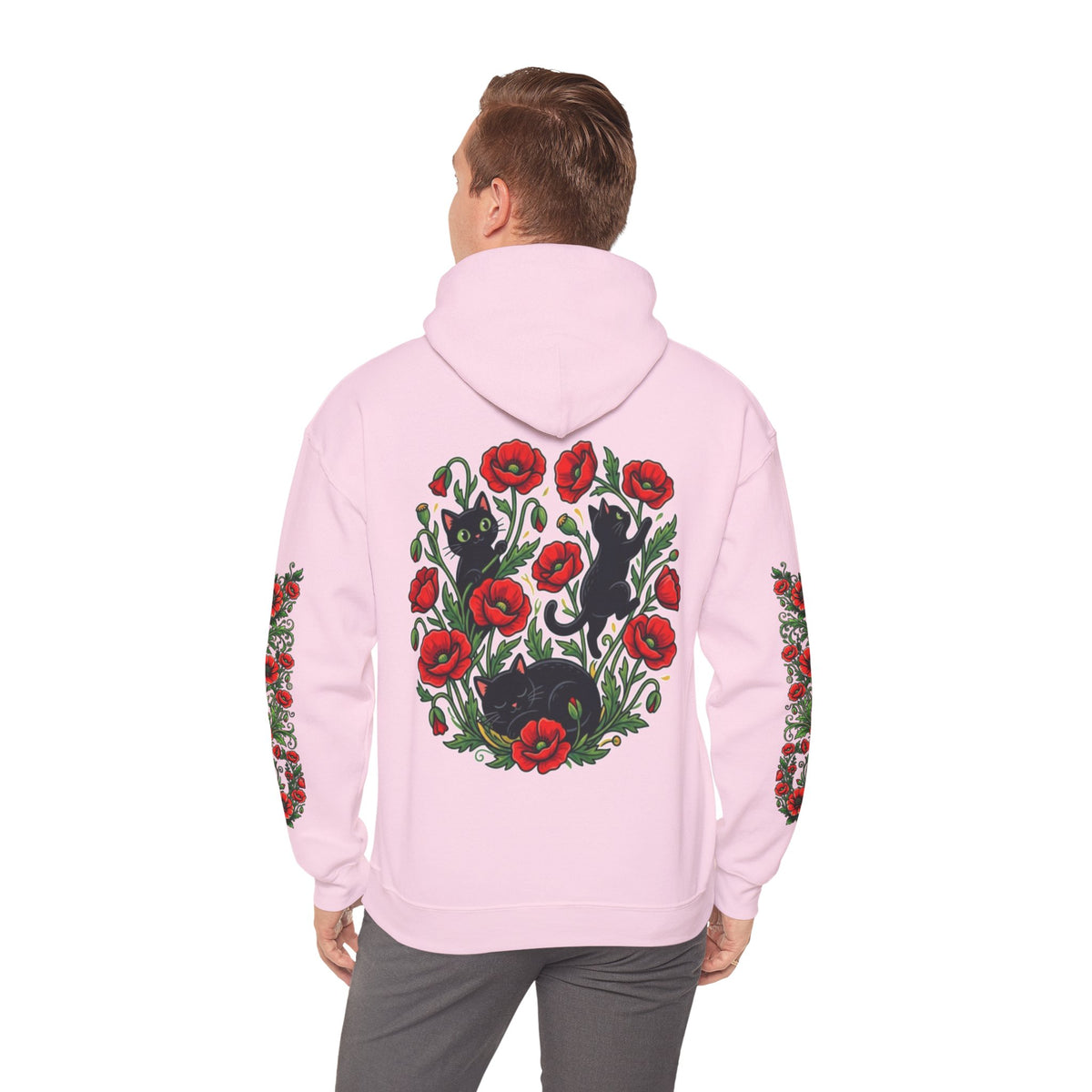 ORVIAN — Black Cat & Red Poppies Unisex Heavy Blend Hoodie