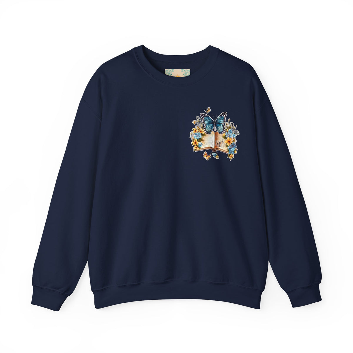 ORVIAN — Watercolor Floral Book & Butterfly Crewneck, Literary Nature Unisex Heavy Blend