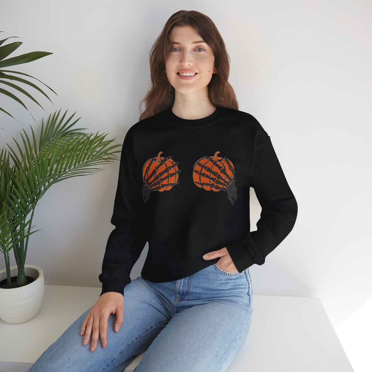 ORVIAN — Pumpkin Bra & Trick or Treat Halloween Crewneck, Skeleton Hands Unisex Heavy Blend