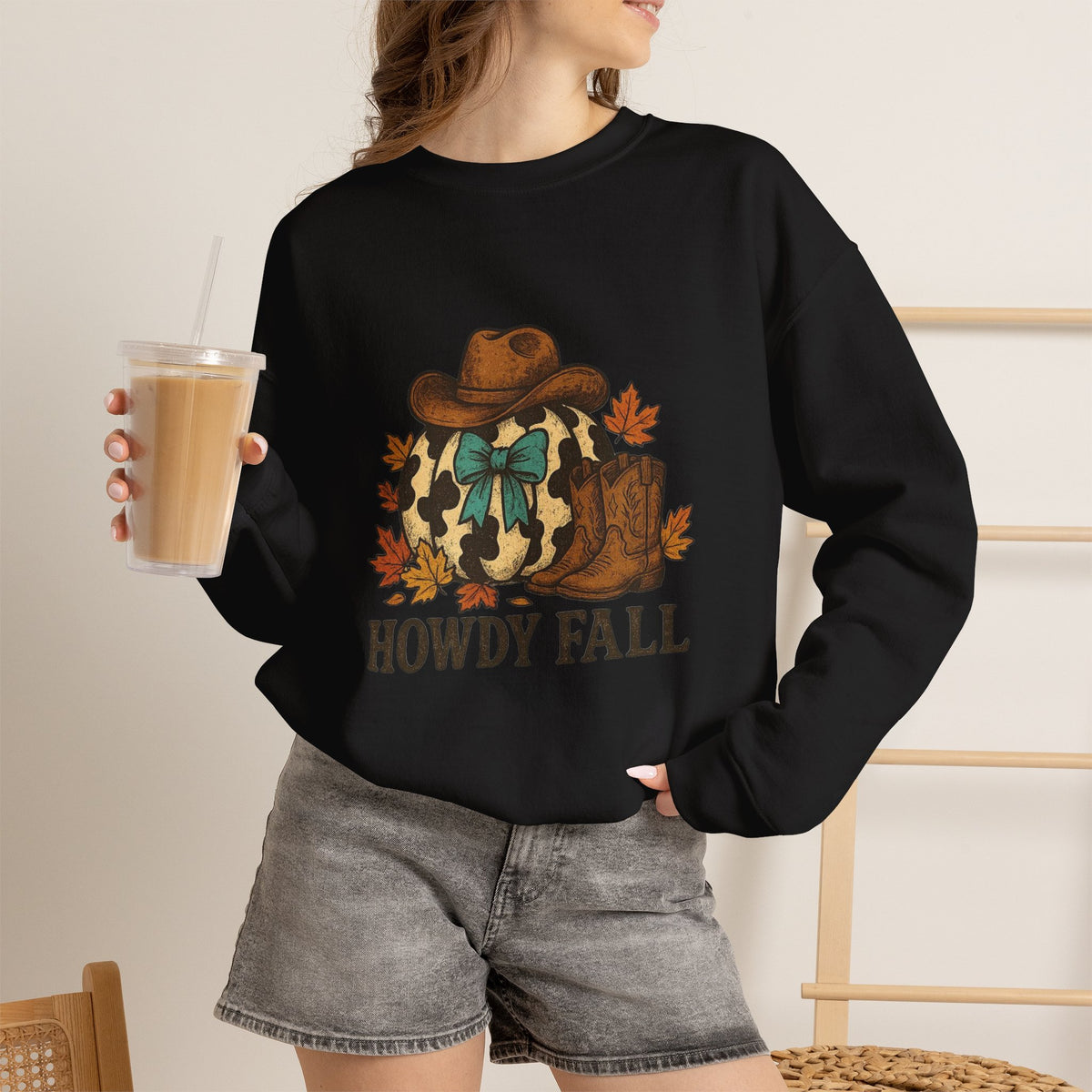 ORVIAN — Howdy Fall Wéstern Pumpkin & Ghost Cow Crewneck, Moo I Mean Boo Halloween Unisex