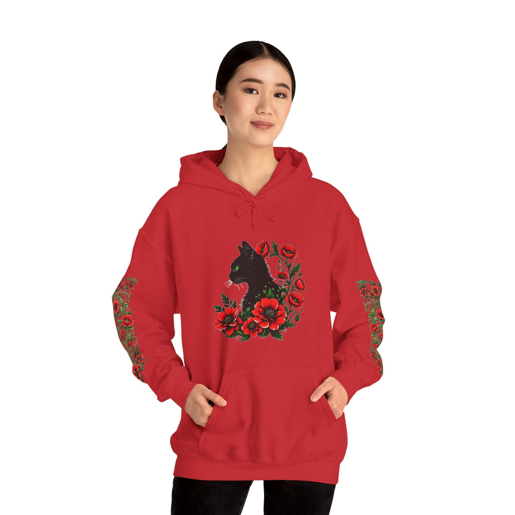 ORVIAN — Black Cat & Red Poppies Unisex Heavy Blend Hoodie