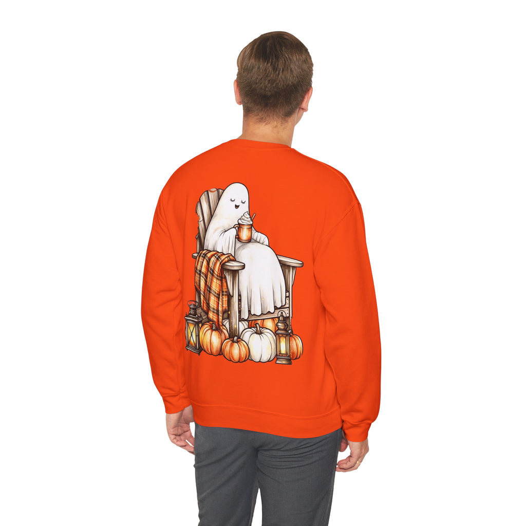 ORVIAN — Ghostly Coffee Break Coquette Bow Crewneck, Cozy Pumpkin Spice Halloween Unisex