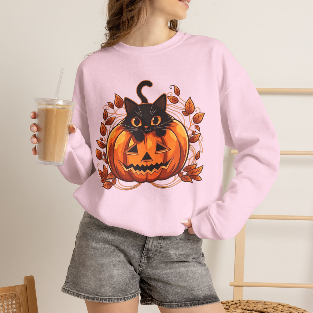 ORVIAN — Black Cat & Pumpkin Halloween Crewneck, Ghost & Coquette Bow Unisex Heavy Blend
