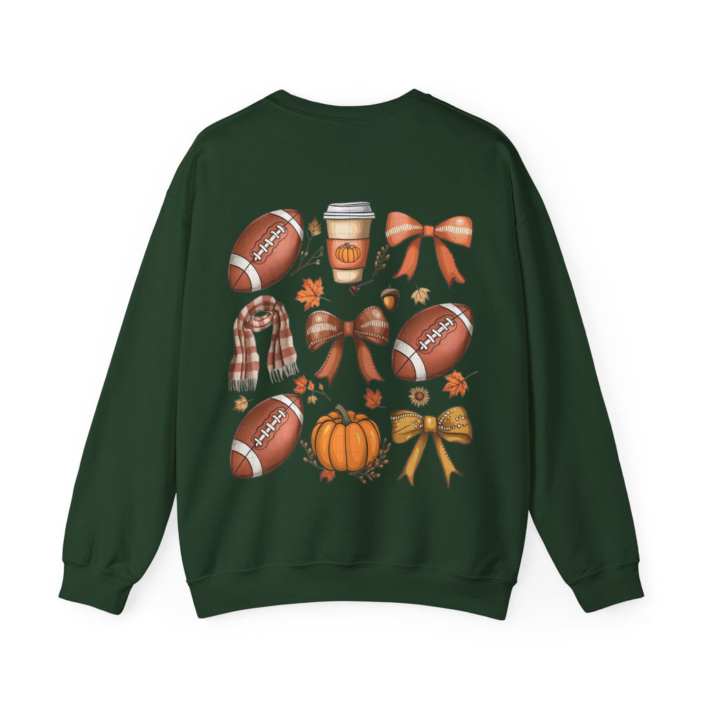 ORVIAN — Coquette Fall Bow & Football Crewneck, Pumpkin Spice Game Day Unisex Heavy Blend