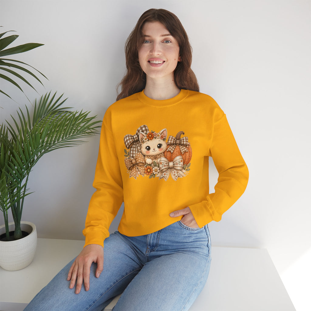 ORVIAN — Fall Kitten & Coquette Ghost Crewneck, Gingham Pumpkin Autumn Unisex Heavy Blend