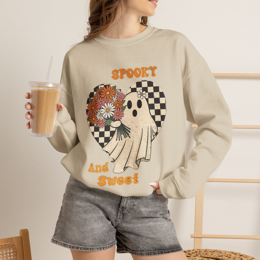 ORVIAN — Spooky & Sweet Ghost Crewneck, Coquette Bow Heart Halloween Unisex Sweatshirt