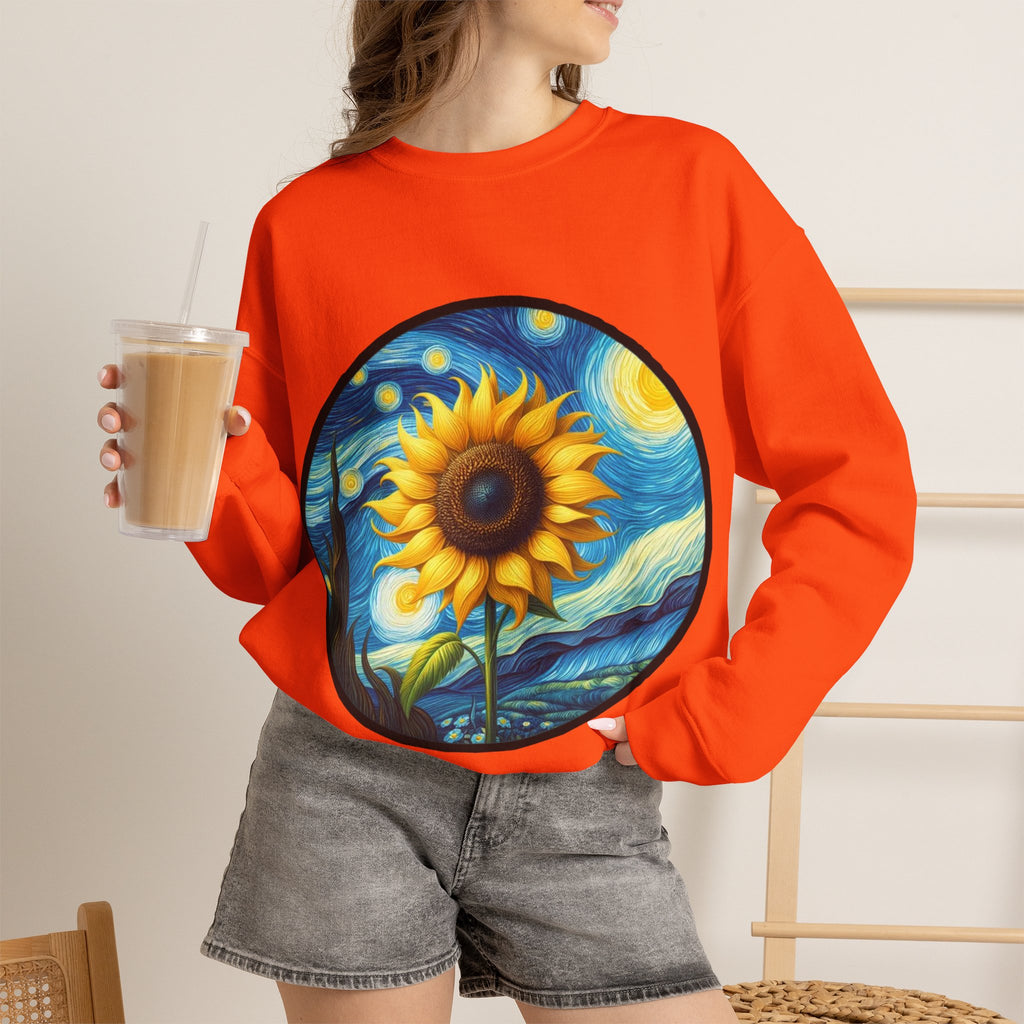 ORVIAN — Van Gogh Starry Night Sunflower & Artist Easel Crewneck, Art-Inspired Sweatshirt