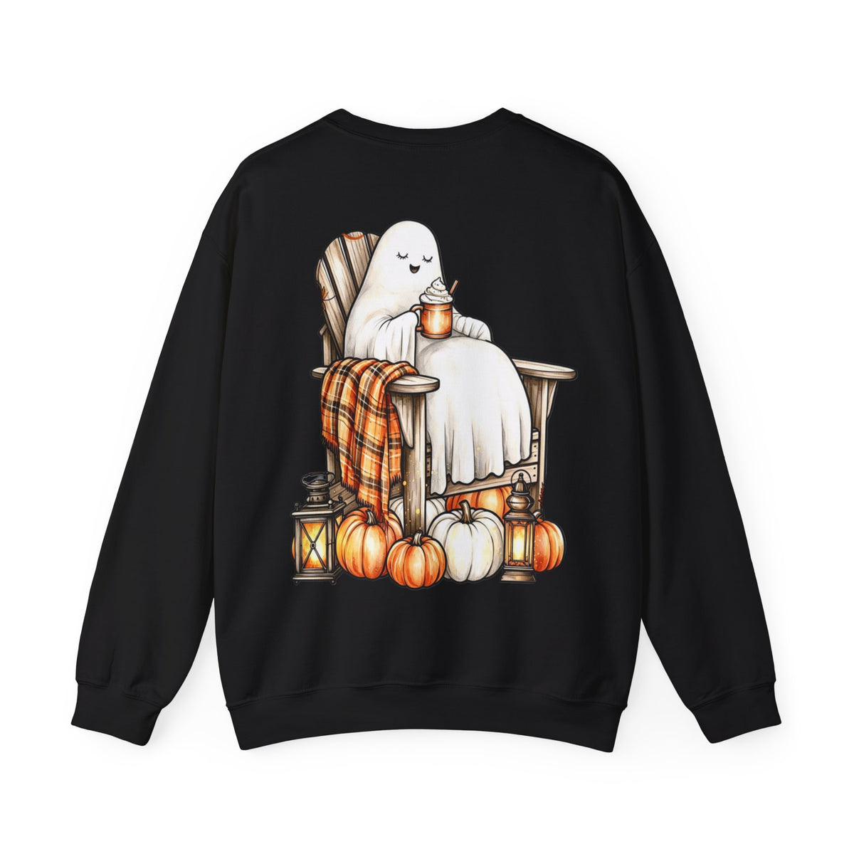 ORVIAN — Ghostly Coffee Break Coquette Bow Crewneck, Cozy Pumpkin Spice Halloween Unisex