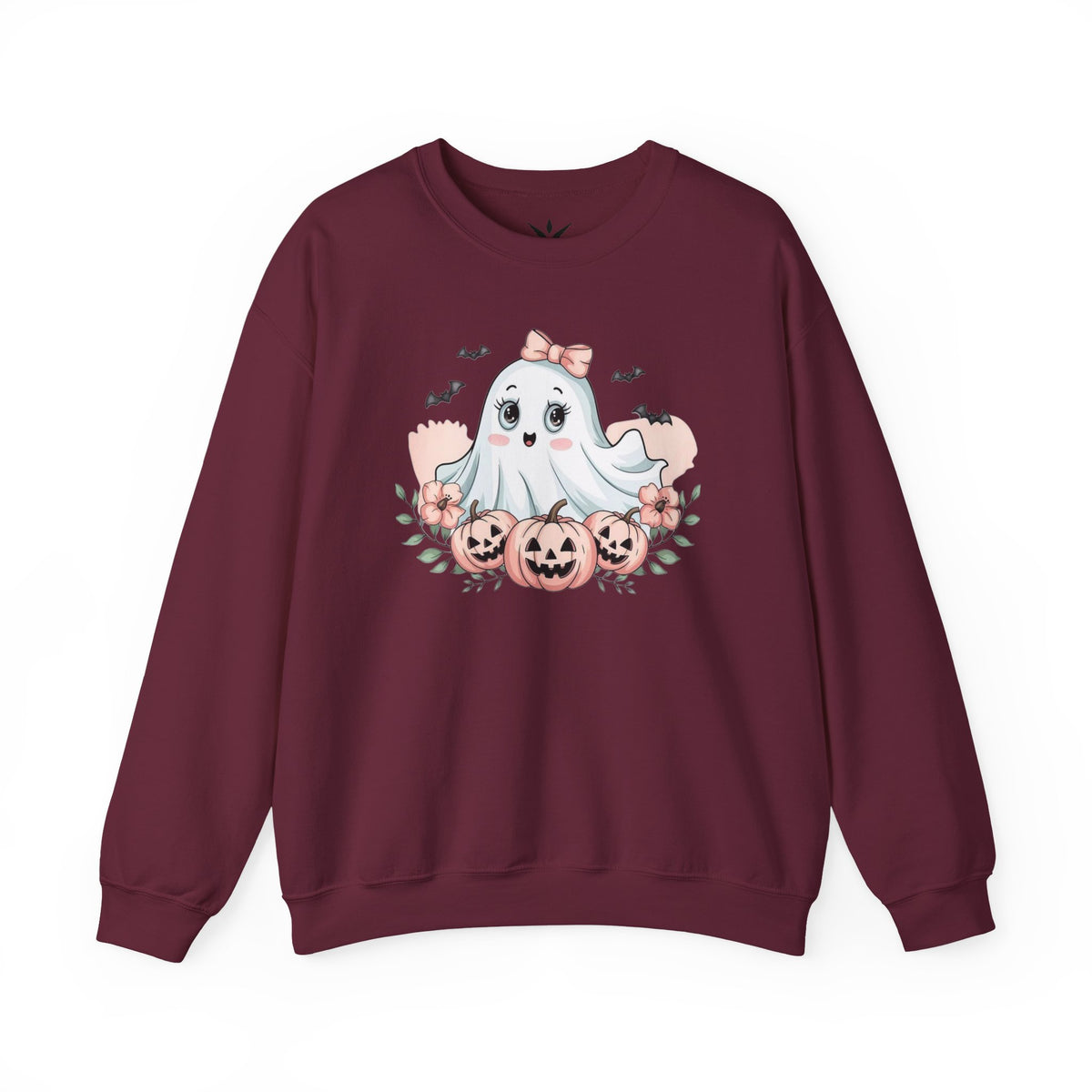 ORVIAN — Pink Halloween Coquette Ghost Crewneck, Bow & Pumpkin Unisex Heavy Blend