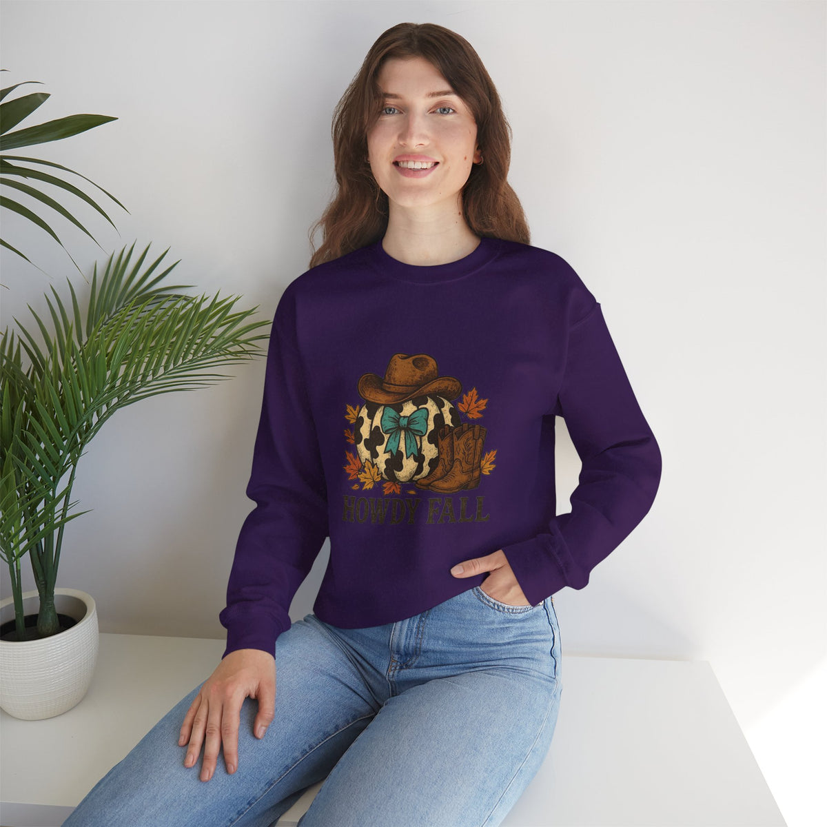 ORVIAN — Howdy Fall Wéstern Pumpkin & Ghost Cow Crewneck, Moo I Mean Boo Halloween Unisex