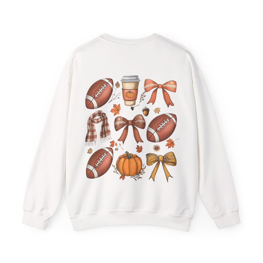ORVIAN — Coquette Fall Bow & Football Crewneck, Pumpkin Spice Game Day Unisex Heavy Blend