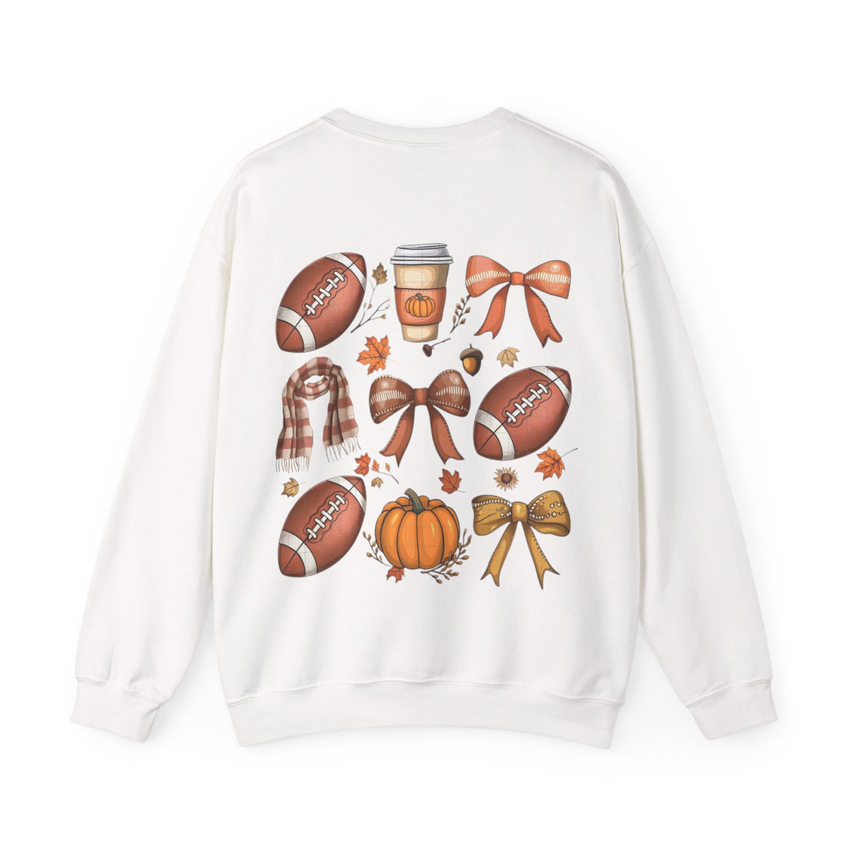 ORVIAN — Coquette Fall Bow & Football Crewneck, Pumpkin Spice Game Day Unisex Heavy Blend