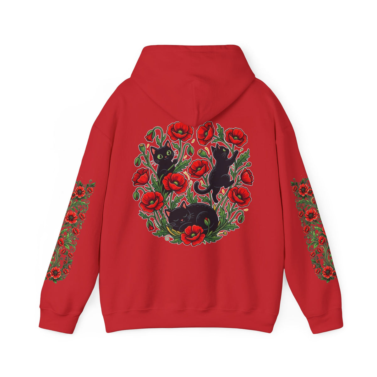 ORVIAN — Black Cat & Red Poppies Unisex Heavy Blend Hoodie