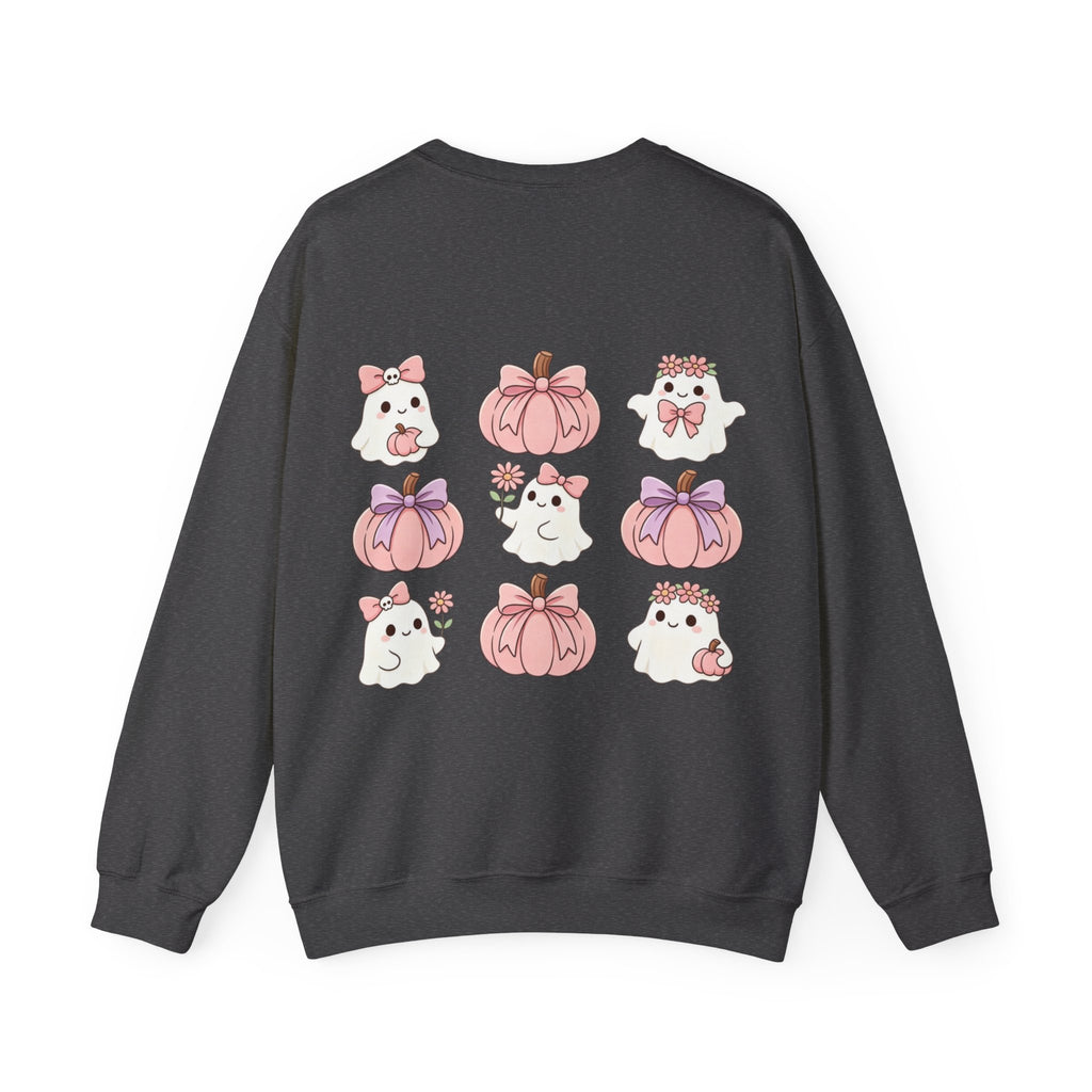 ORVIAN — Pink Halloween Coquette Ghost Crewneck, Bow & Pumpkin Unisex Heavy Blend