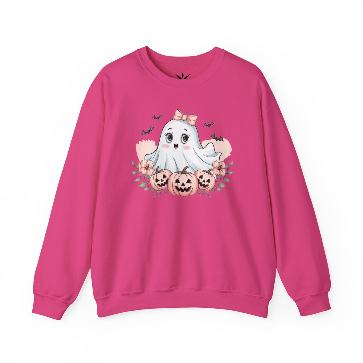 ORVIAN — Pink Halloween Coquette Ghost Crewneck, Bow & Pumpkin Unisex Heavy Blend