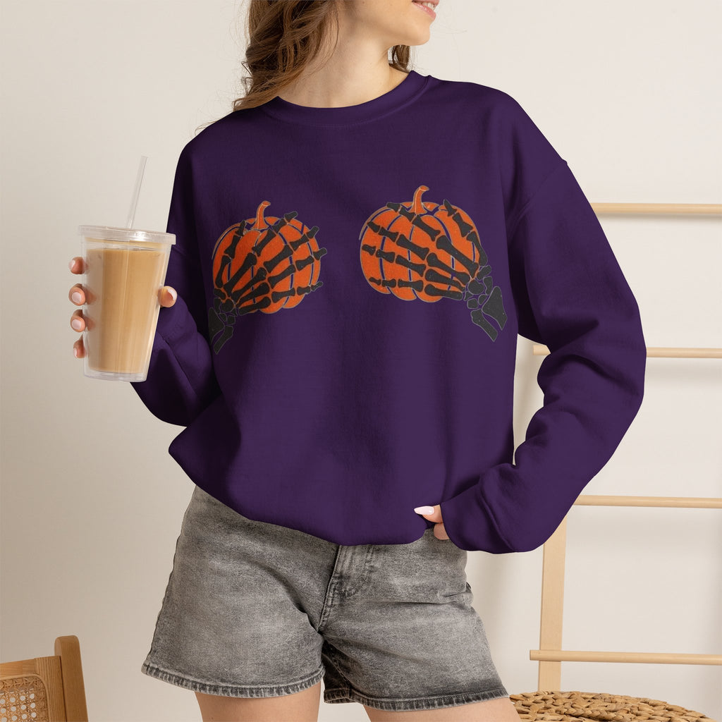 ORVIAN — Pumpkin Bra & Trick or Treat Halloween Crewneck, Skeleton Hands Unisex Heavy Blend