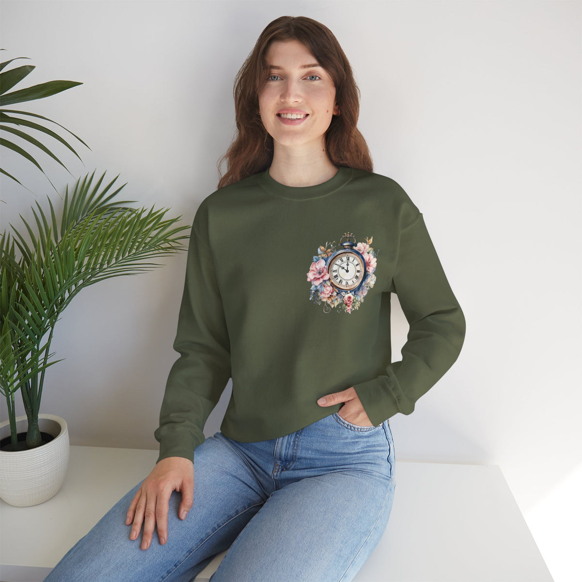 ORVIAN — Blue Watercolor Floral Book Crewneck, Open Book Wildflower Literary Unisex Heavy Blend