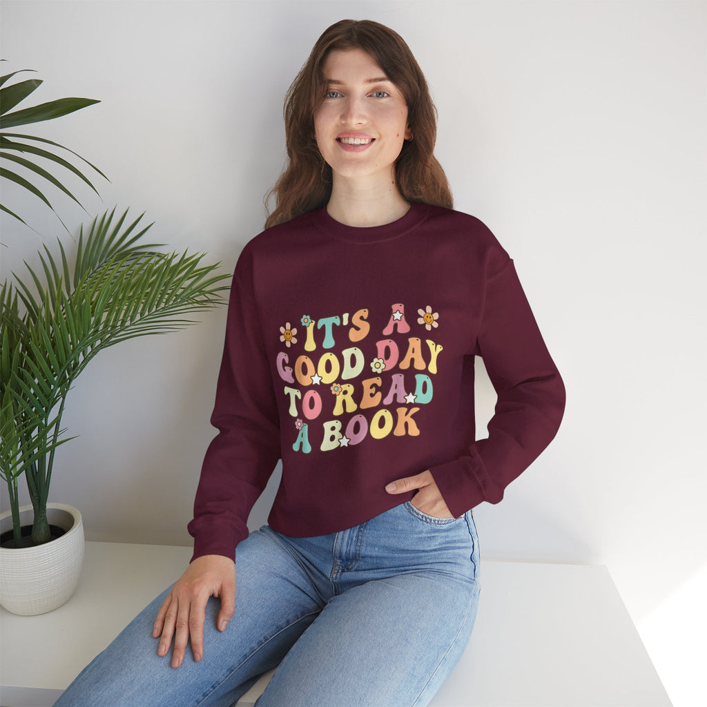 ORVIAN — Good Day to Read a Book Crewneck, Retro Floral Book Lover Sweatshirt Unisex Heavy Blend