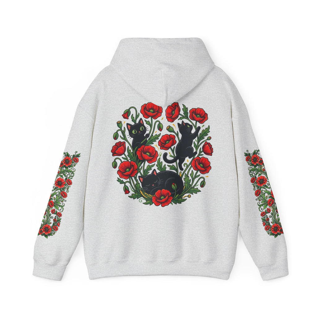 ORVIAN — Black Cat & Red Poppies Unisex Heavy Blend Hoodie