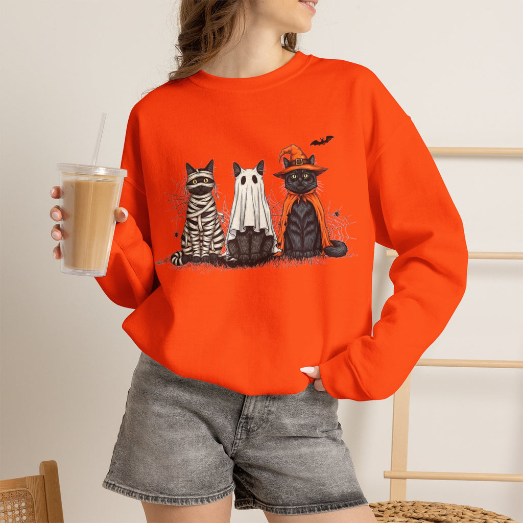 ORVIAN — Halloween Cats & Ghosts Crewneck, Spooky Cute Black Cat Unisex Sweatshirt