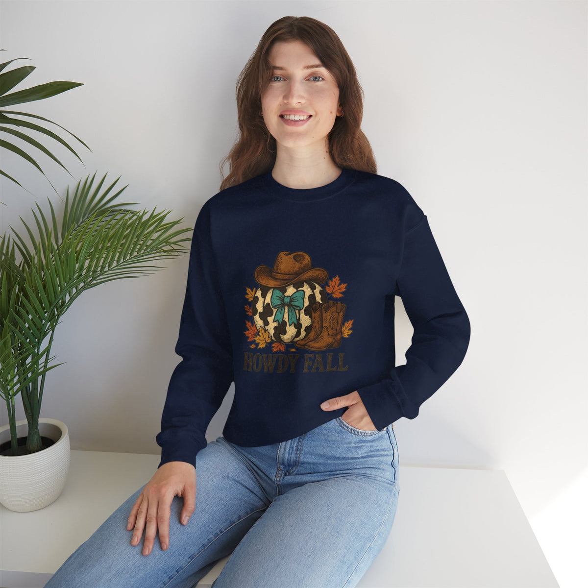 ORVIAN — Howdy Fall Wéstern Pumpkin & Ghost Cow Crewneck, Moo I Mean Boo Halloween Unisex