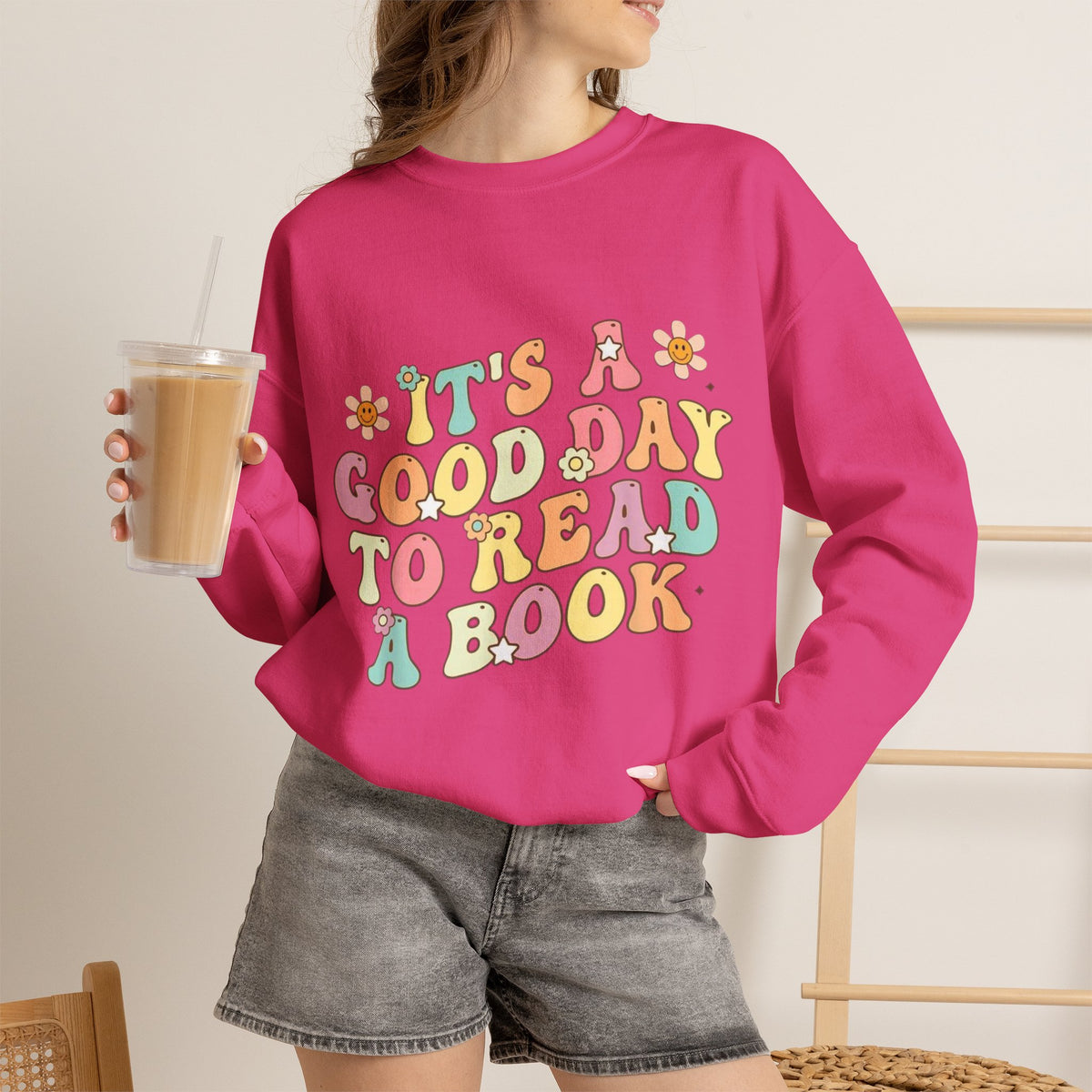 ORVIAN — Good Day to Read a Book Crewneck, Retro Floral Book Lover Sweatshirt Unisex Heavy Blend