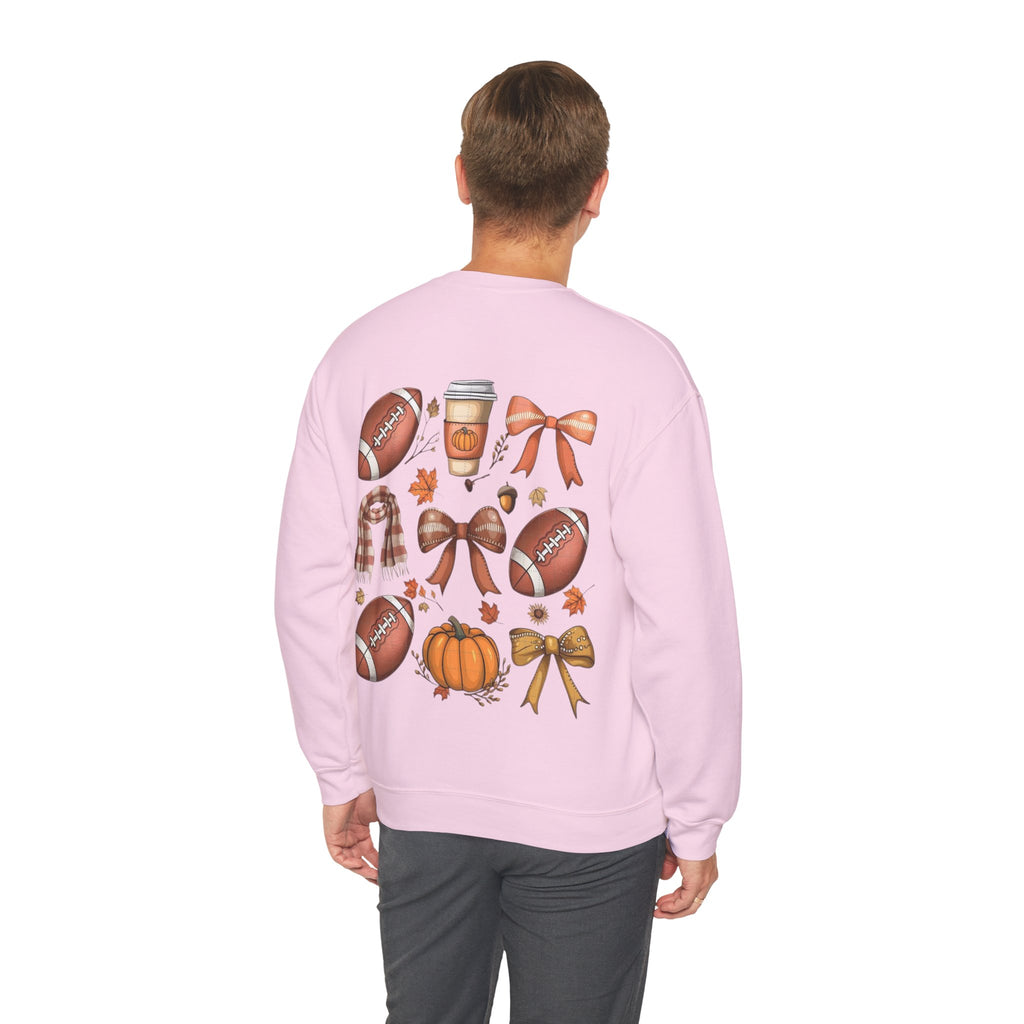 ORVIAN — Coquette Fall Bow & Football Crewneck, Pumpkin Spice Game Day Unisex Heavy Blend