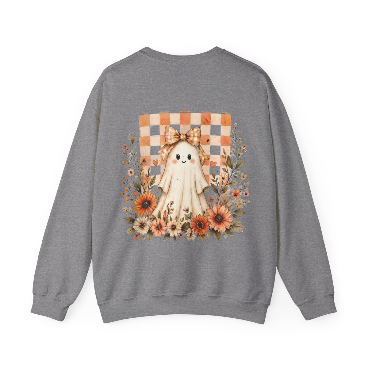 ORVIAN — Fall Kitten & Coquette Ghost Crewneck, Gingham Pumpkin Autumn Unisex Heavy Blend