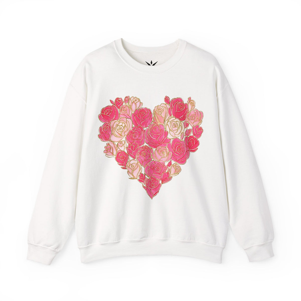 ORVIAN — Floral Rose Heart Crewneck, Romantic Pink Flower Valentine Sweatshirt, Unisex Heavy Blend