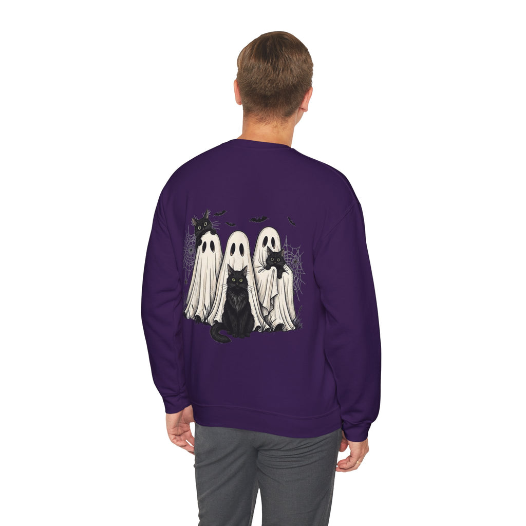 ORVIAN — Halloween Cats & Ghosts Crewneck, Spooky Cute Black Cat Unisex Sweatshirt