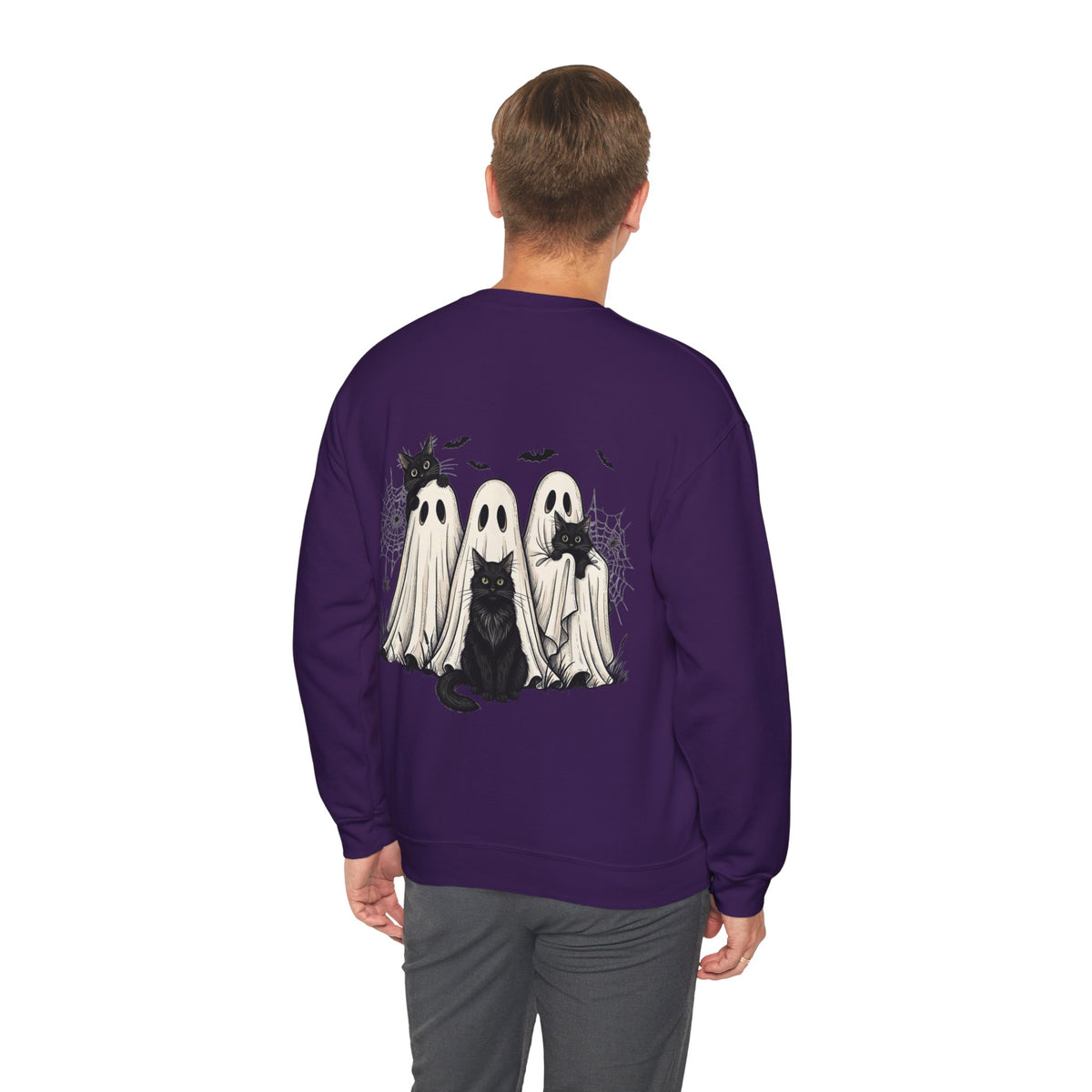 ORVIAN — Halloween Cats & Ghosts Crewneck, Spooky Cute Black Cat Unisex Sweatshirt