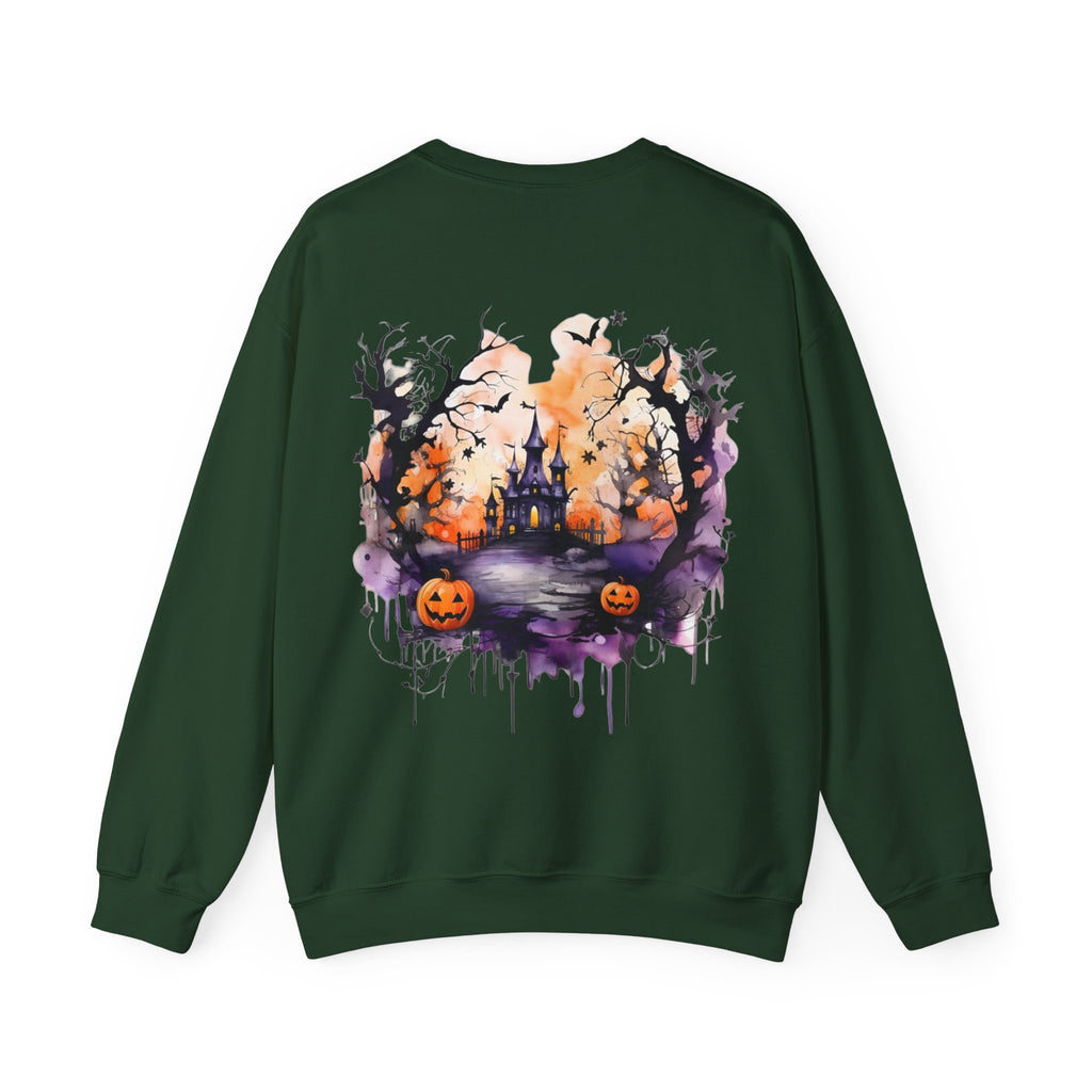 ORVIAN — Watercolor Haunted Castle Halloween Crewneck, Purple Jack-o'-Lantern Unisex Heavy Blend