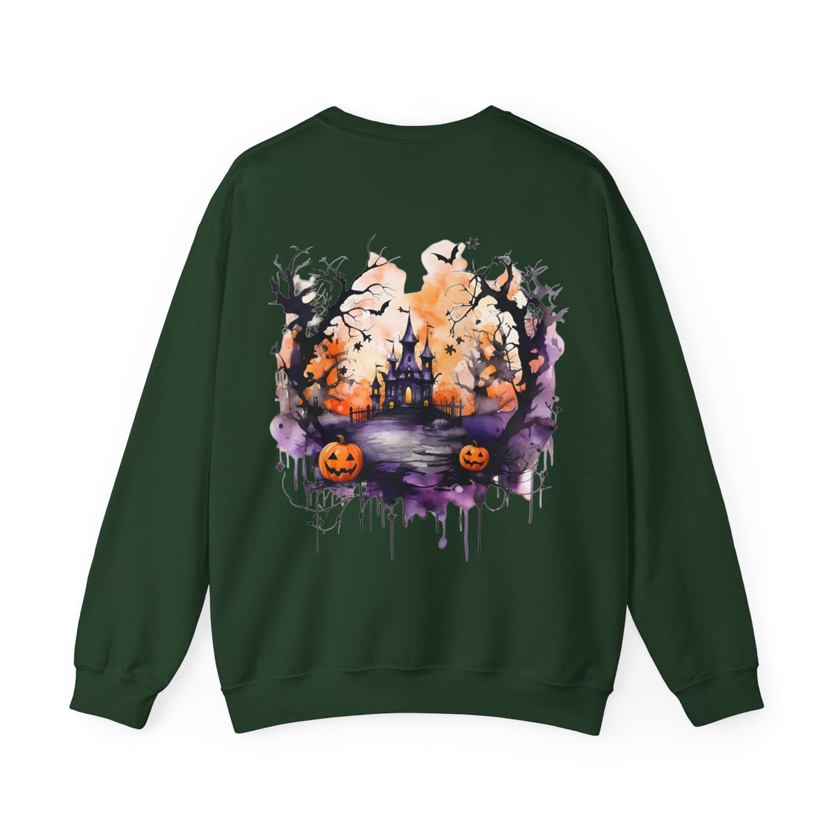 ORVIAN — Watercolor Haunted Castle Halloween Crewneck, Purple Jack-o'-Lantern Unisex Heavy Blend