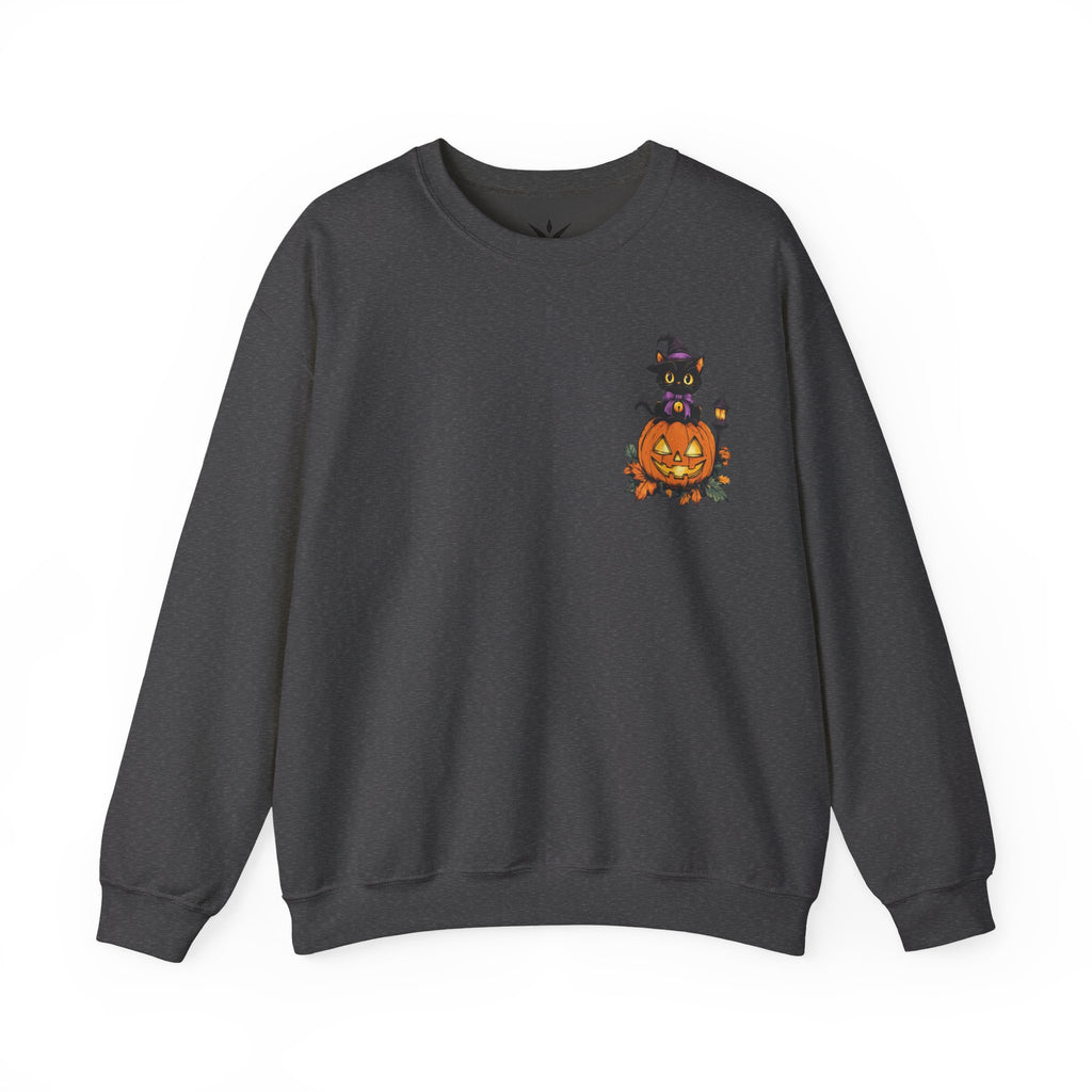 ORVIAN — Witch Cat Halloween Crewneck, Flying Black Cat & Pumpkin Patch Unisex Sweatshirt