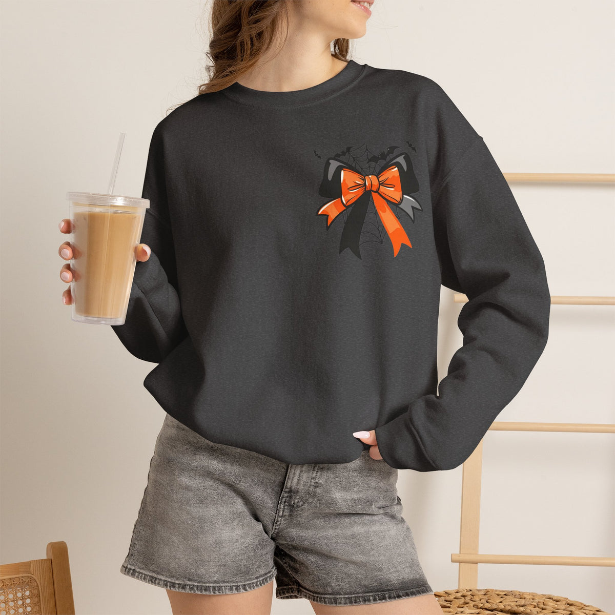 ORVIAN — Coquette Ghost & Bow Halloween Crewneck, Lace Ghost Pumpkin Unisex Sweatshirt