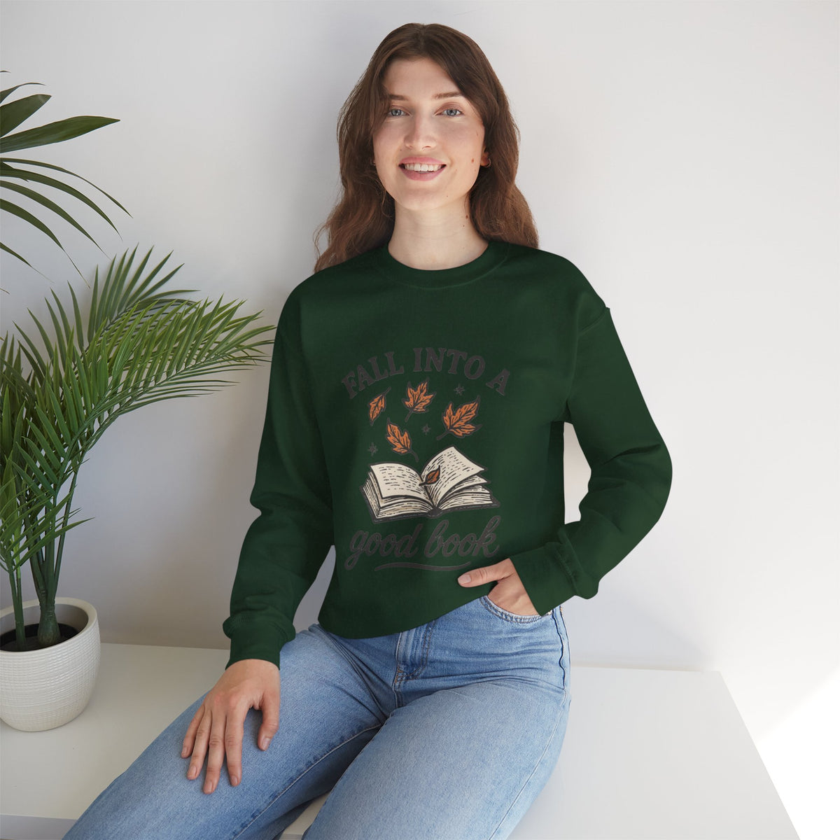 ORVIAN — Fall Into a Good Book Ghost Crewneck, Cozy Autumn Book Lover Unisex Heavy Blend