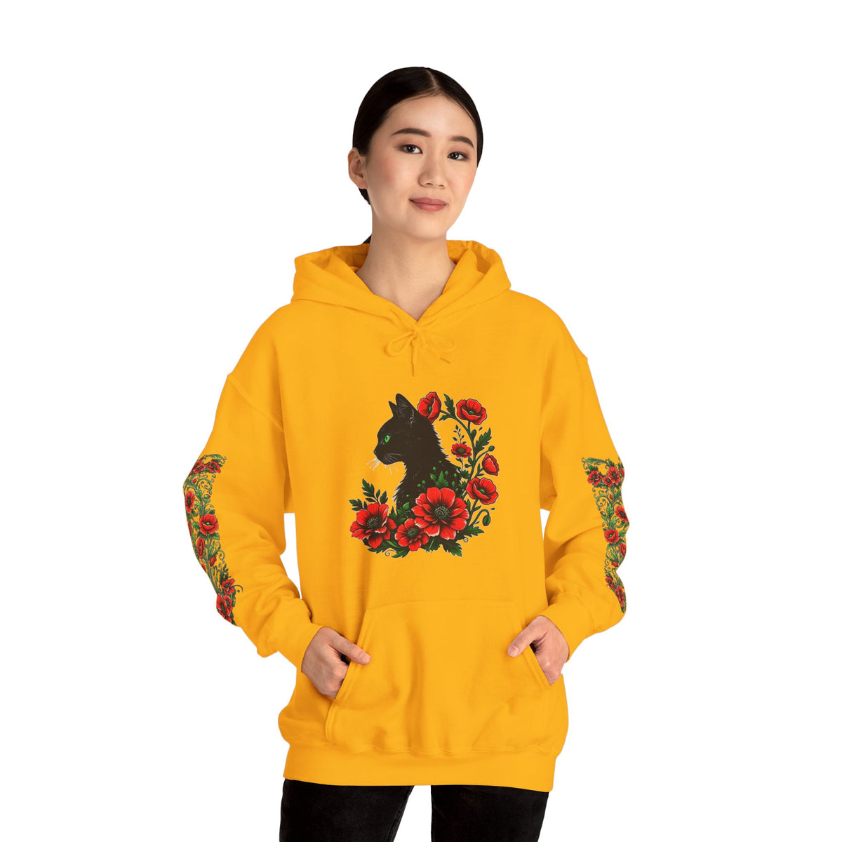ORVIAN — Black Cat & Red Poppies Unisex Heavy Blend Hoodie