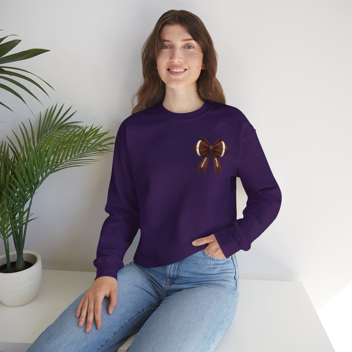ORVIAN — Touchdown Season Coquette Football Bow Crewneck, Varsity Game Day Unisex Heavy Blend