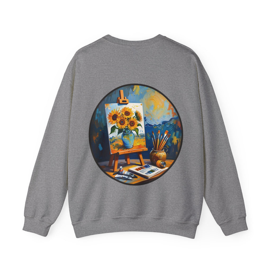 ORVIAN — Van Gogh Starry Night Sunflower & Artist Easel Crewneck, Art-Inspired Sweatshirt