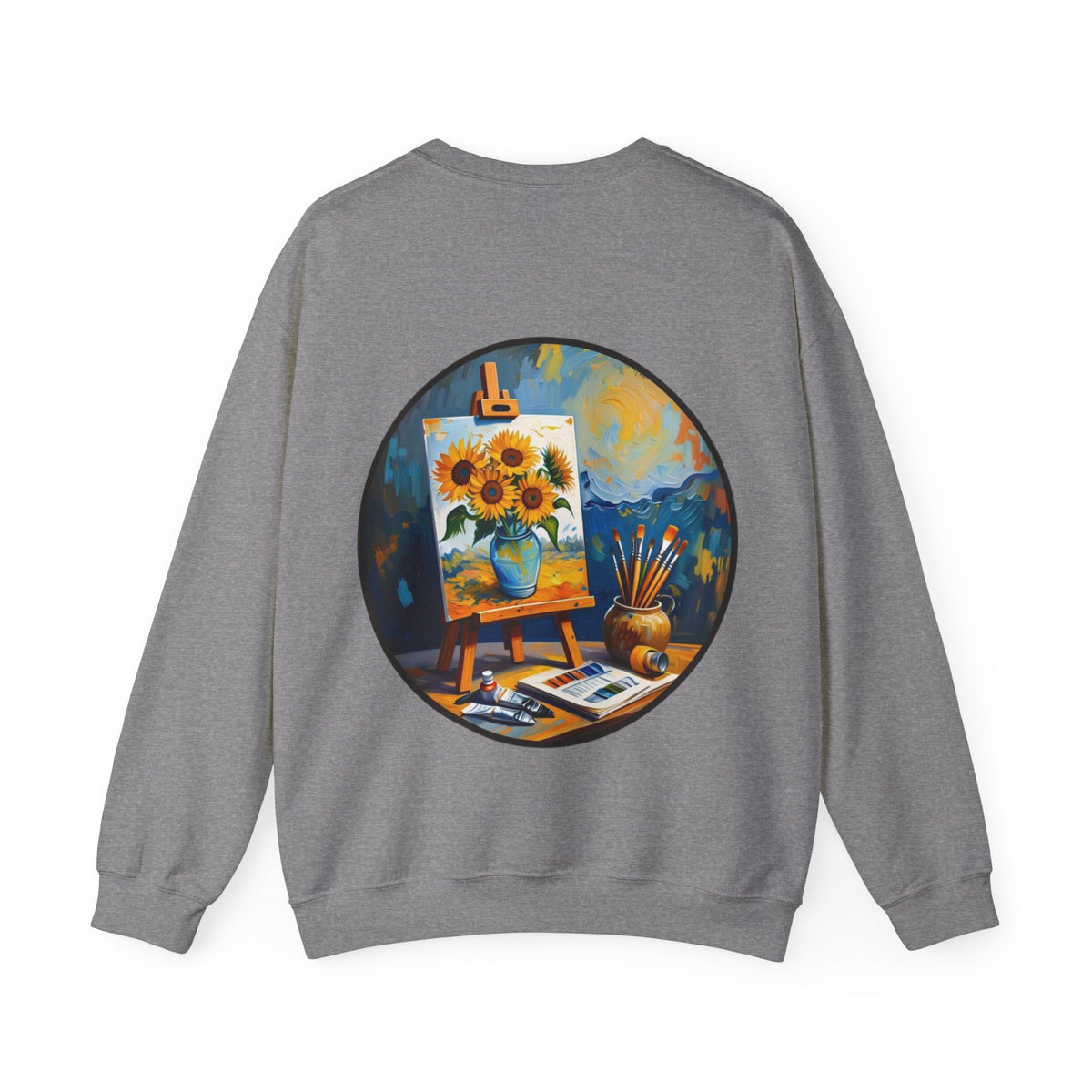 ORVIAN — Van Gogh Starry Night Sunflower & Artist Easel Crewneck, Art-Inspired Sweatshirt