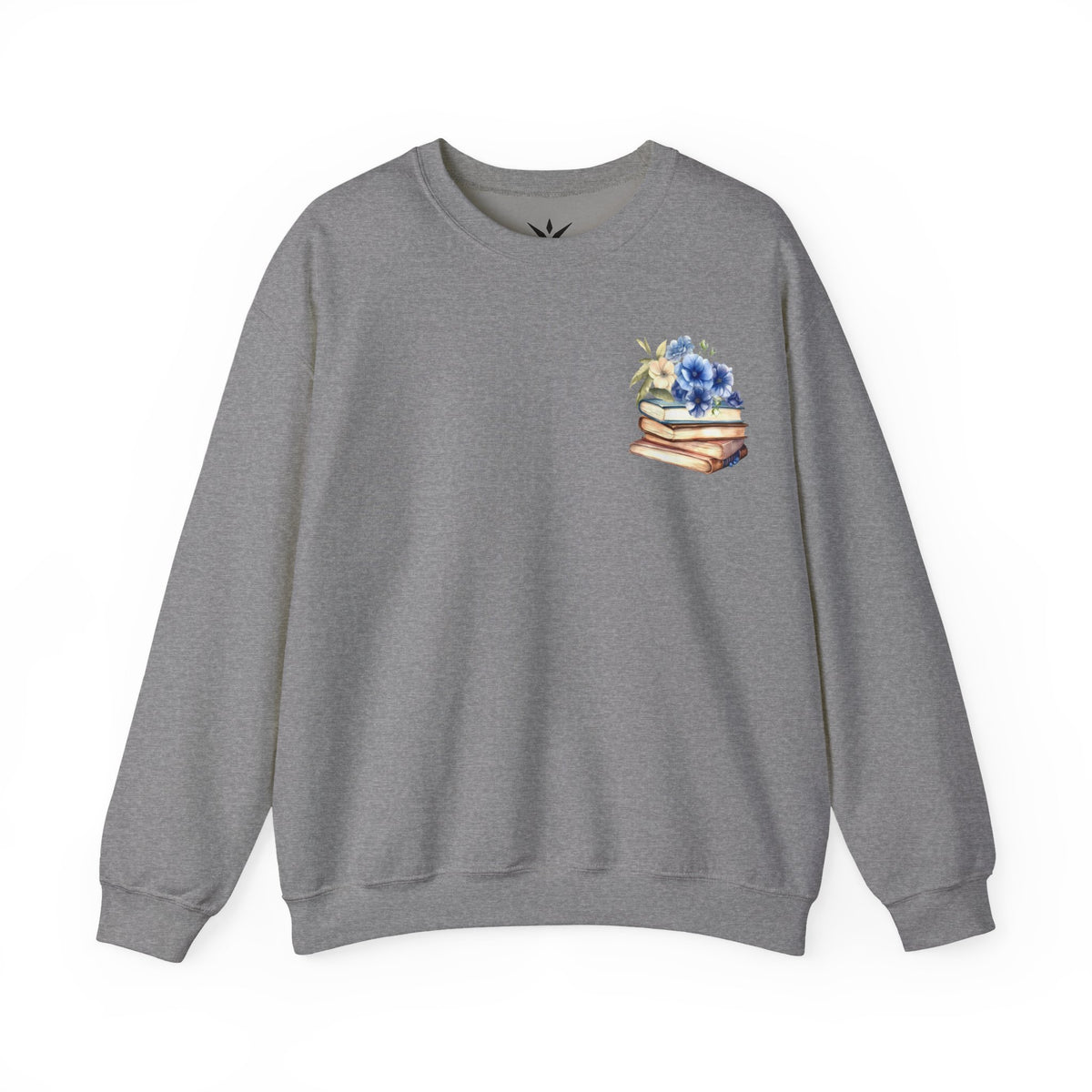 ORVIAN — Blue Watercolor Floral Book Crewneck, Open Book Wildflower Literary Unisex Heavy Blend