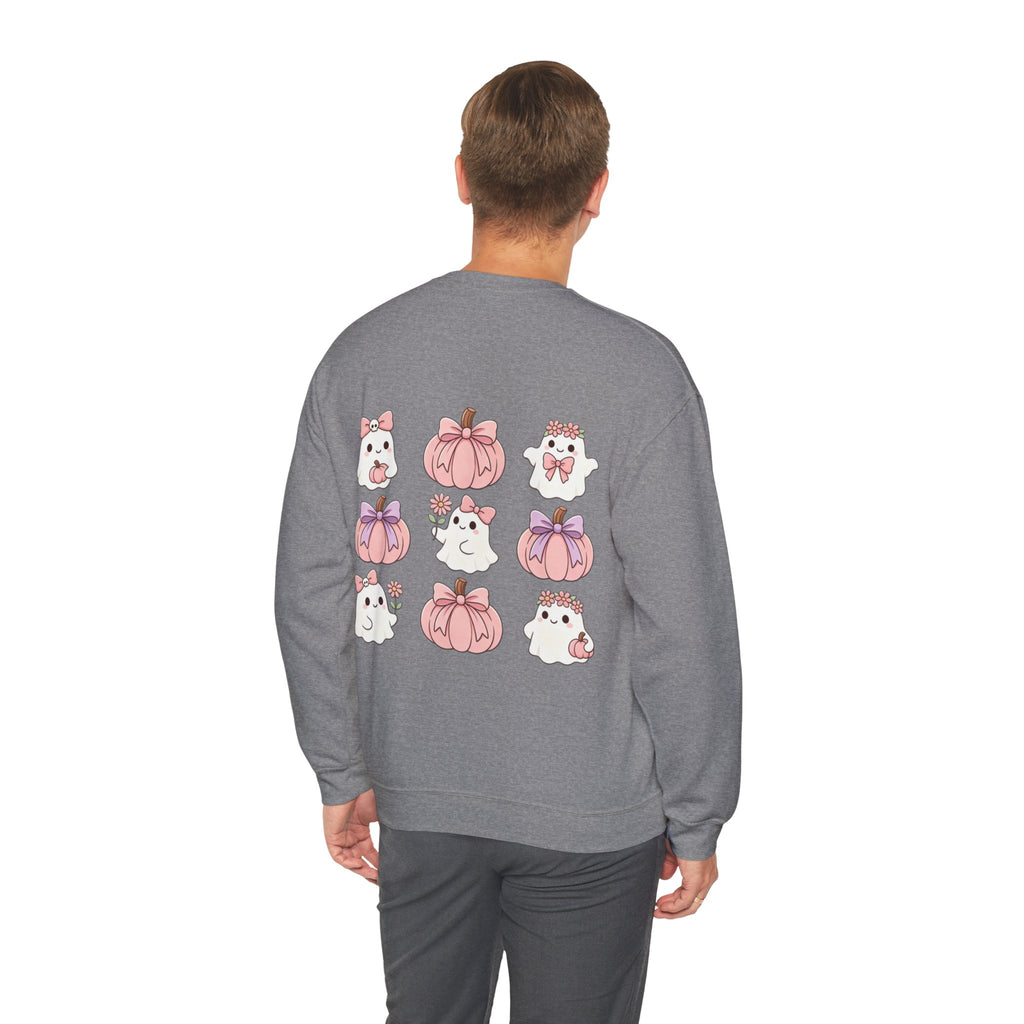 ORVIAN — Pink Halloween Coquette Ghost Crewneck, Bow & Pumpkin Unisex Heavy Blend