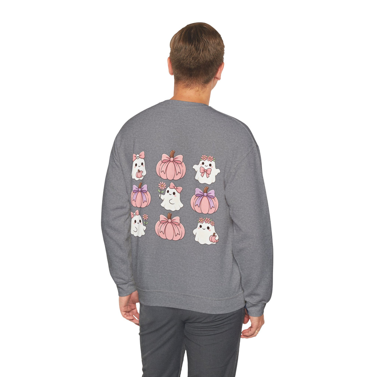 ORVIAN — Pink Halloween Coquette Ghost Crewneck, Bow & Pumpkin Unisex Heavy Blend