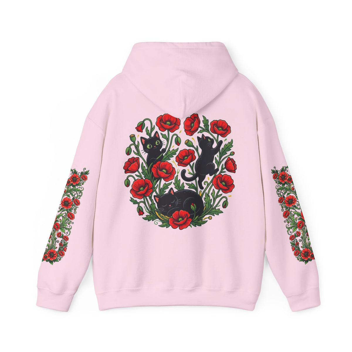ORVIAN — Black Cat & Red Poppies Unisex Heavy Blend Hoodie