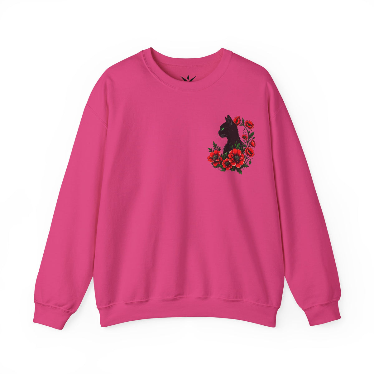 ORVIAN — Black Cat & Red Poppies Floral Crewneck, Elegant Nature Unisex Heavy Blend