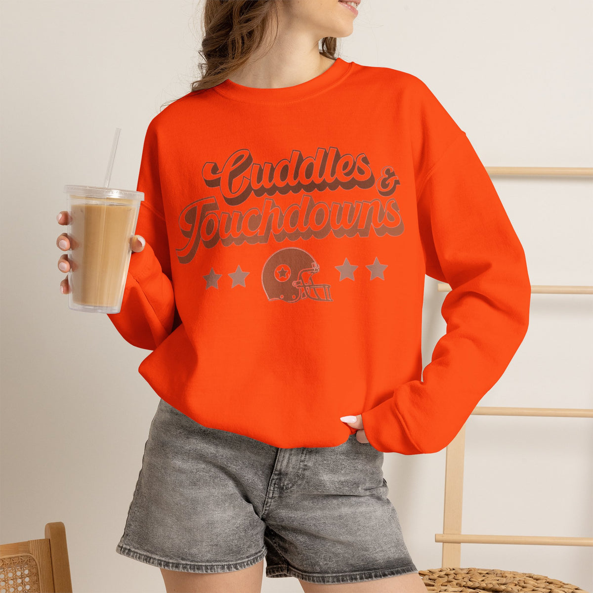 ORVIAN — Cuddles & Touchdowns Football Crewneck, Heart Football Game Day Unisex Heavy Blend